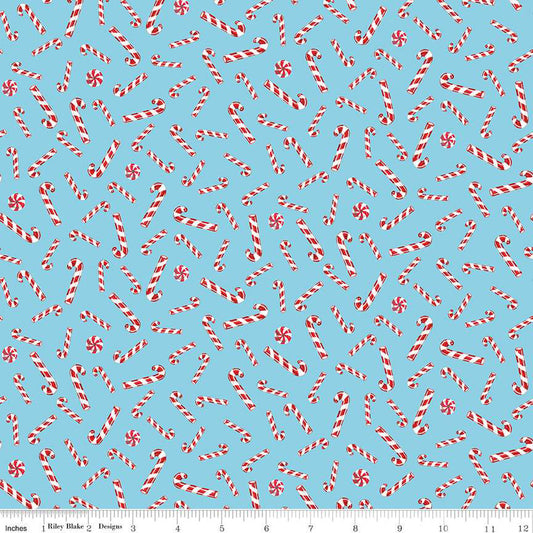 Christmas Joys Candy Cane Sky Blue Fabric