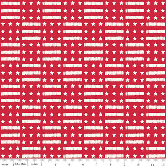 Land of the Brave Stars and Stripes Red Cotton Fabric *
