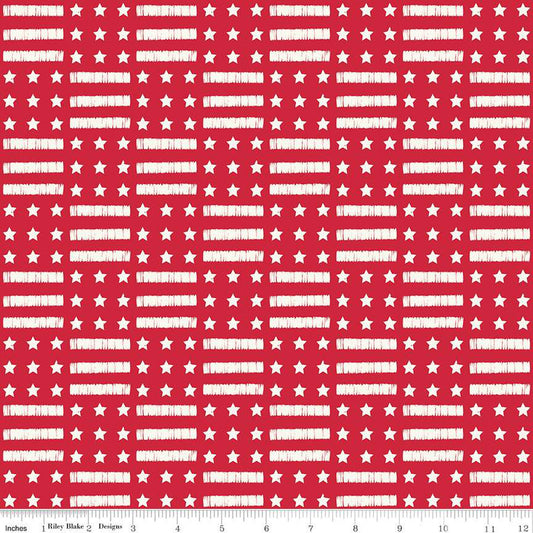 Land of the Brave Stars and Stripes Red Cotton Fabric