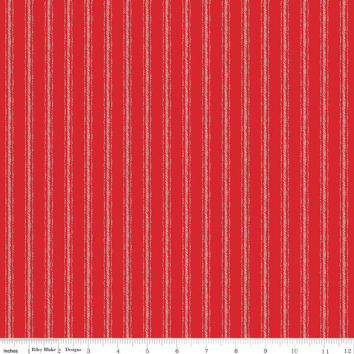 Peace on Earth Red / White Ticking Cotton Fabric *