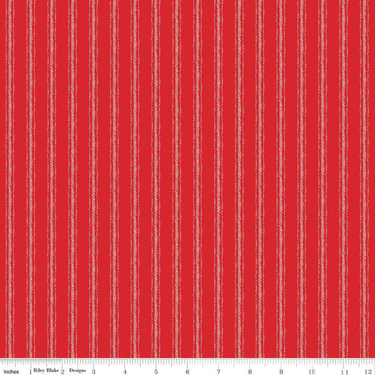 Peace on Earth Red / White Ticking Cotton Fabric *