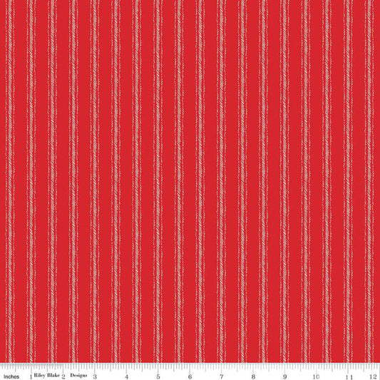 Peace on Earth Red / White Ticking Cotton Fabric