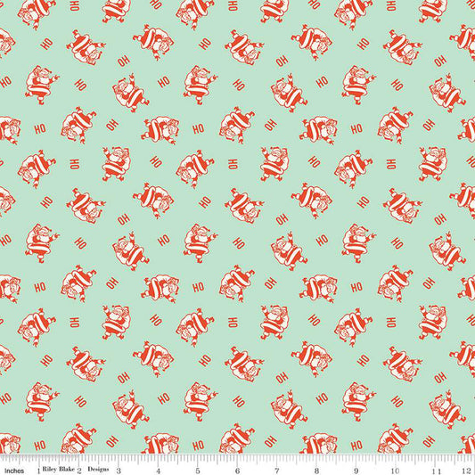 Holiday Cheer Retro HoHoHo Santa Mint Fabric *