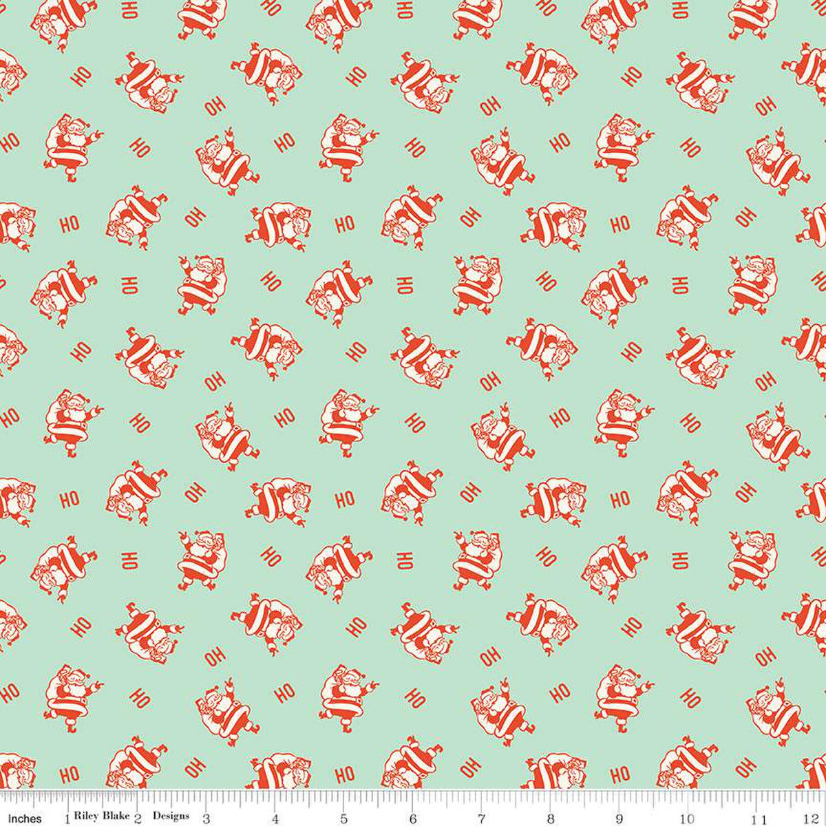 Holiday Cheer Retro HoHoHo Santa Mint Fabric