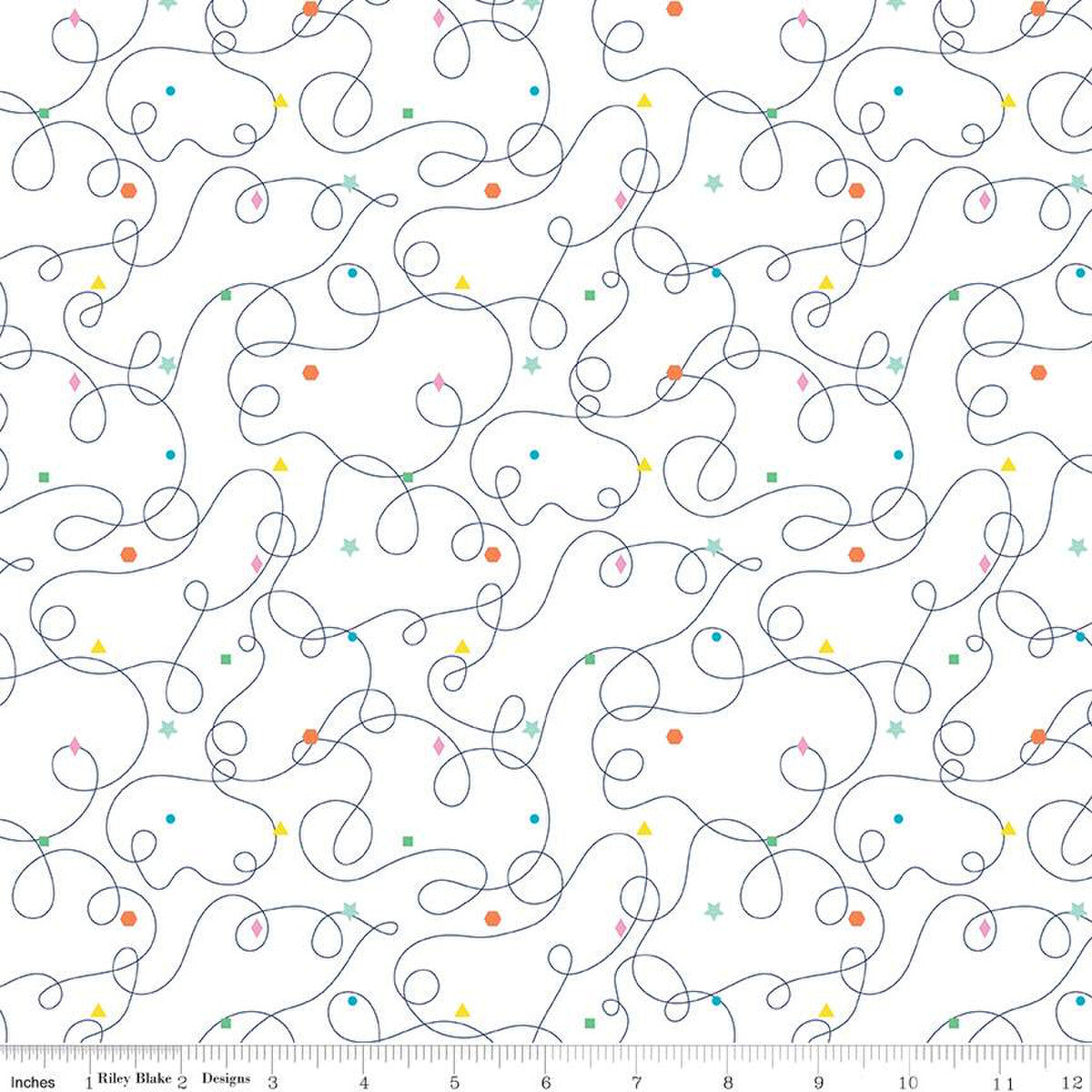 Effervescence Squiggles, white,  by Sue Daley Designs for Riley Blake Designs