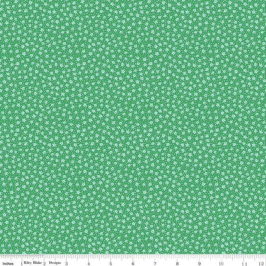 Playtime 30's Ditsy Kelly Green Fabric by Lindsay Wilks for Riley Blake