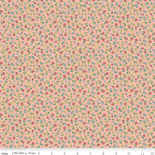 Playtime 30's Ditsy Flowers Apricot Fabric by Lindsay Wilks for Riley Blake