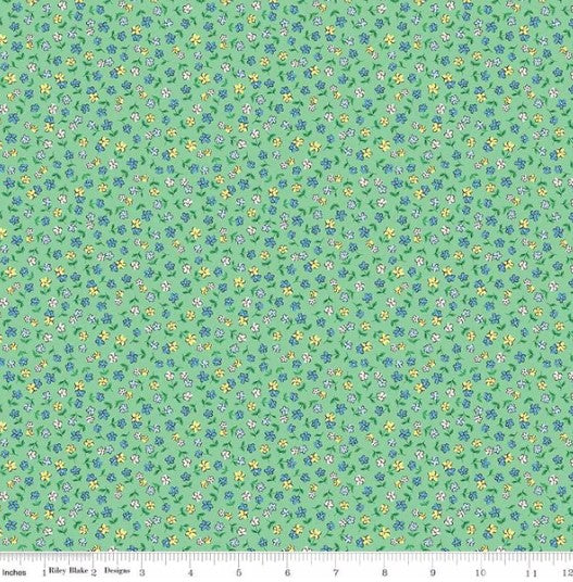 Playtime 30's Ditsy Flowers Green Fabric by Lindsay Wilks for Riley Blake *