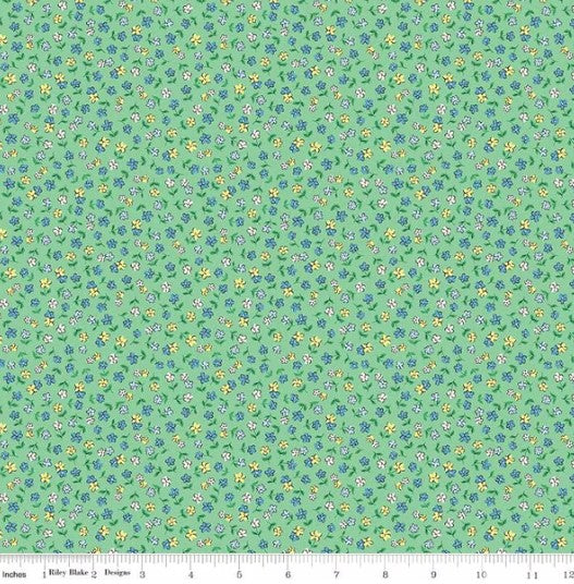 Playtime 30's Ditsy Flowers Green Fabric by Lindsay Wilks for Riley Blake