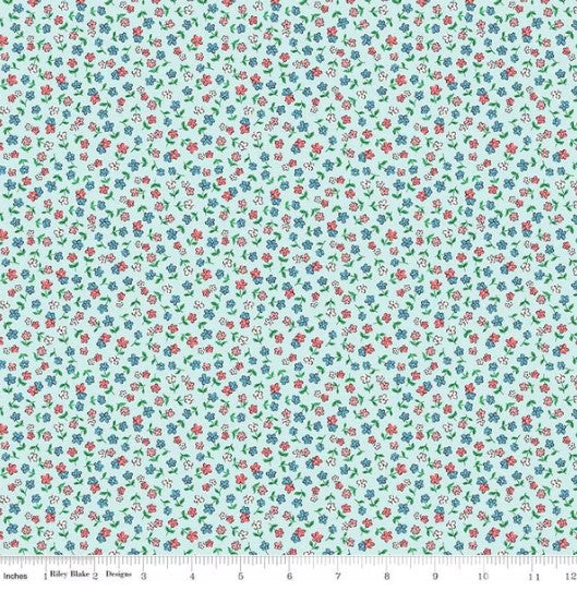 Playtime 30's Ditsy Flowers Sky Fabric by Lindsay Wilks for Riley Blake *
