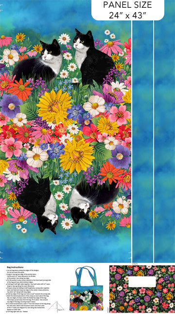 Hide and Seek Cat Canvas Tote Bag Fabric Panel by Northcottf #92