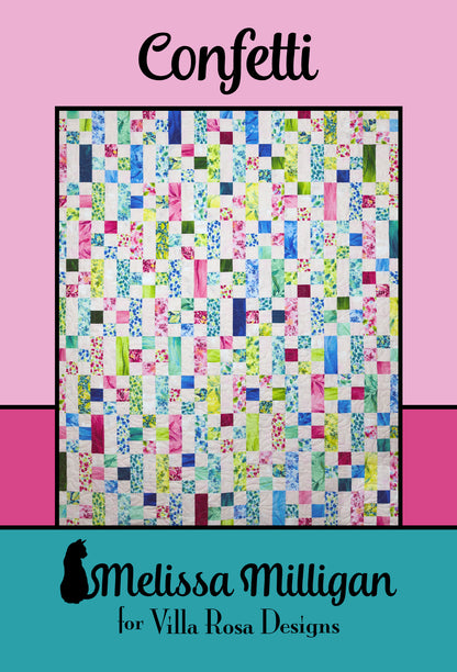 January 2024 PDF Quilt Pattern Collection of 5 digital patterns by Villa Rosa Designs, including Ballyhoo, Confetti, Creme Fraiche, Fable, Morse Code