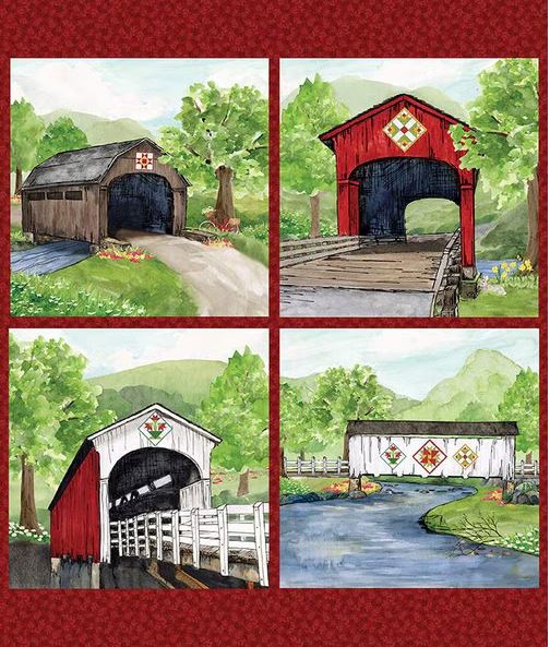 Covered Bridge, Block Fabric Pillow Panel Panel for Riley Blake #33 **