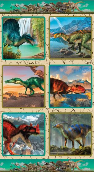Cretaceous World of Dinosaurs Block Fabric Panel  #63**