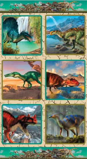 Cretaceous World of Dinosaurs Block Fabric Panel by Milvale Designs for Kennard & Kennard