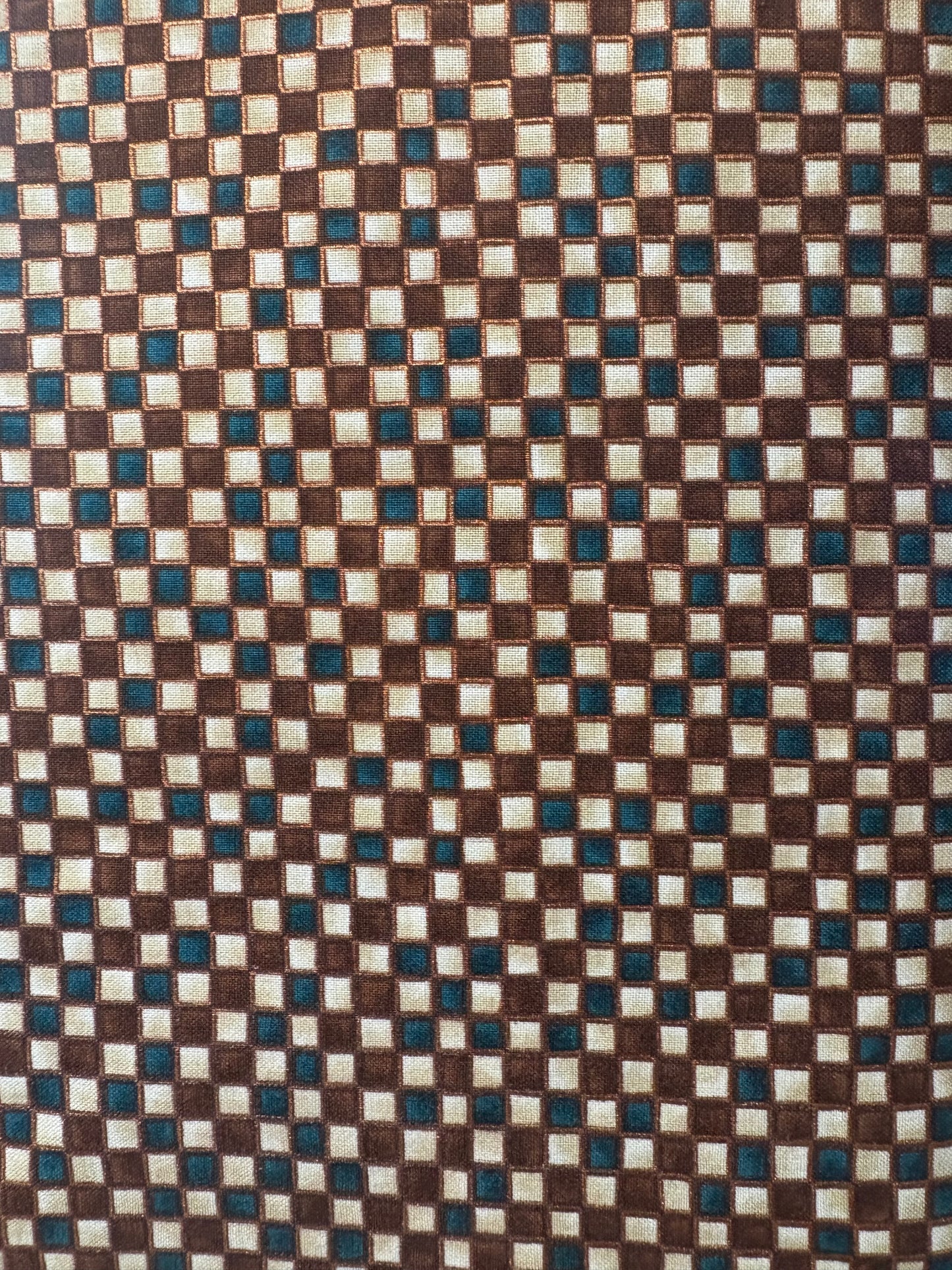 Brown and Teal Check Cotton Fabric