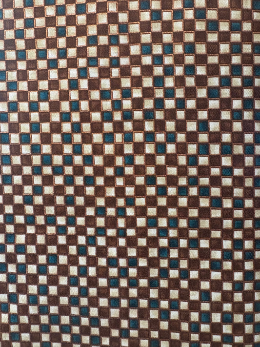 Brown and Teal Check Cotton Fabric