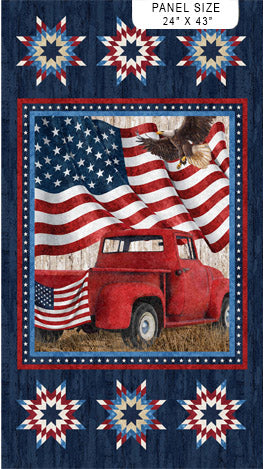Stars and Stripes Patriotic Truck Fabric Panel by Northcott Fabrics