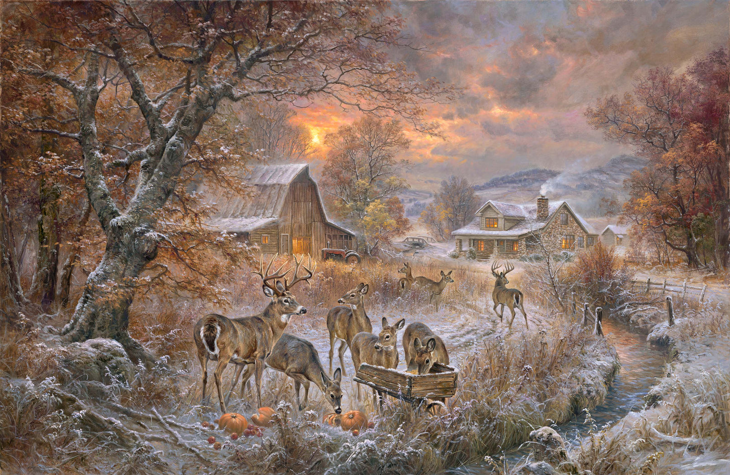 First Frost Deer Scene Fabric Panel #114