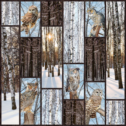 Solitude Naturescape, Owl, forest and winter scenery Fabric Panel #123