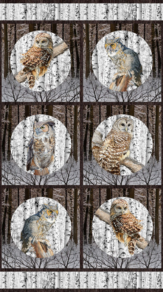 Solitude Naturescape, Majestic Winter Owl Fabric Panel
