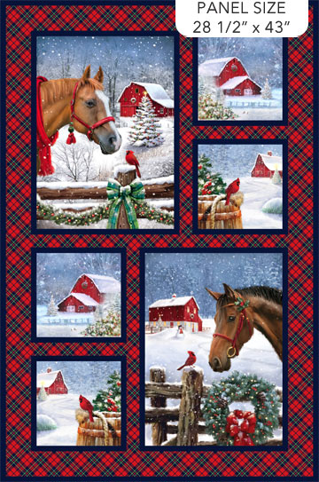 Farmstead Friends Horse Christmas Fabric Panel #47