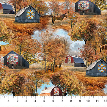 Barn Quilt Fall Scenery with Horses, Barn Quilt Collection by Northcott *