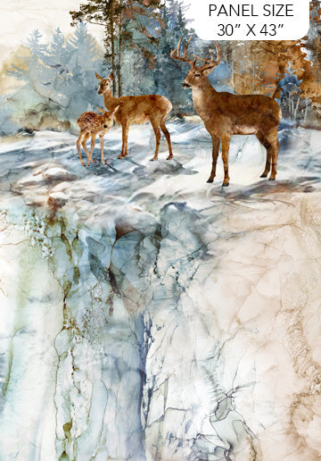 Highland View Deer Family Fabric Panel by Northcott