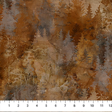 Highland View Dark Rust Trees cotton fabric by Northcott *