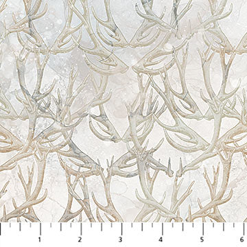 Highland View White Multi Antlers Cotton Fabric