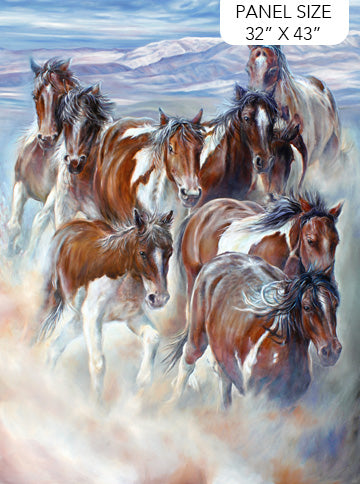 Wild and Free Herd of Horses Fabric Panel by Northcott