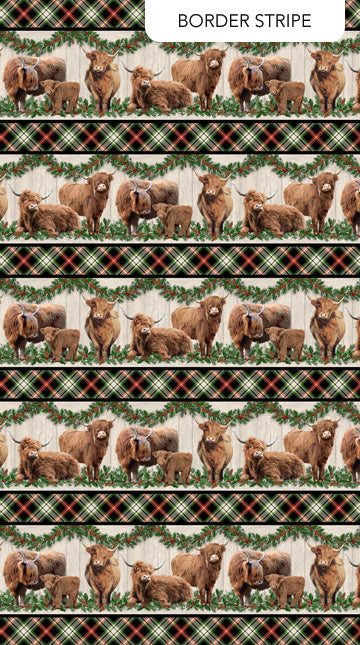 Highland Cow Heart Christmas Cotton Fabric