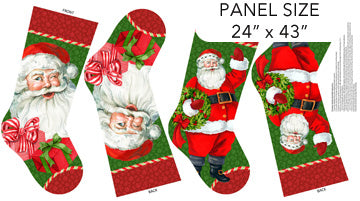Vintage Santa Christmas Stockings Fabric Panel