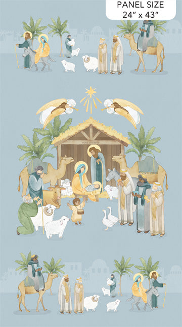 Nativity Light Blue Fabric Panel by Northcott