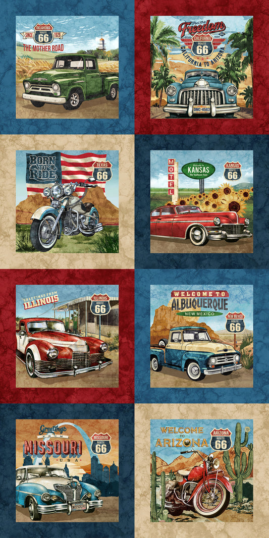 Historic Route 66 Fabric Block Panel