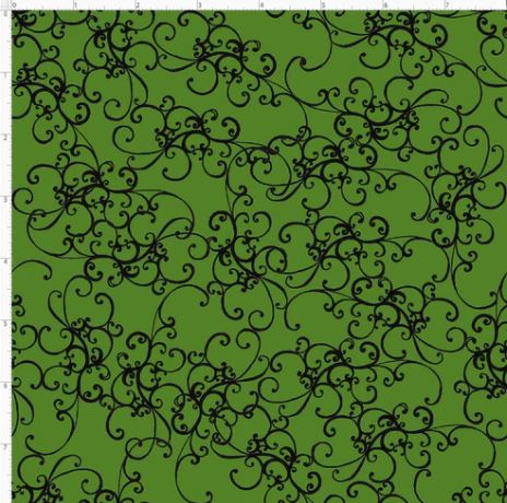 Elegant Green Scroll Fabric