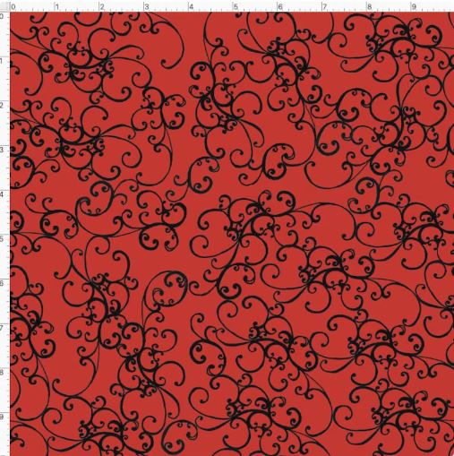 Elegant Red Scroll Fabric