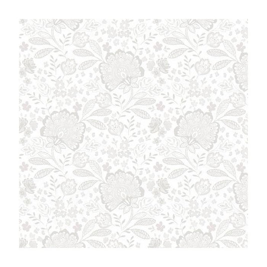 108 Grey on White Background Jacobean Allover Elizabeth Wideback Fabric *