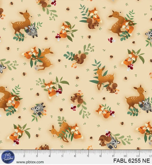 Fablewood Woodland Animals Toss Cream Cotton Fabric