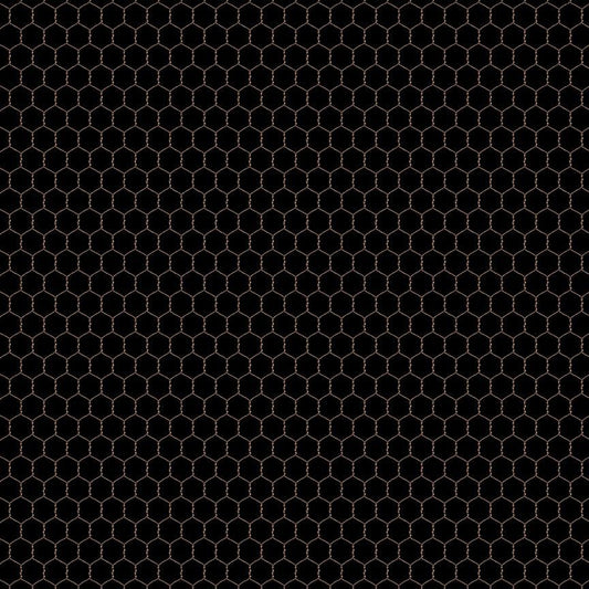 Chicken Wire, White Wire on Black Background Cotton Fabric by Timeless Treasures *