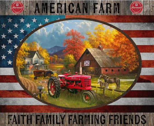 Farmall  Patriotic Red Farm Tractor Fabric Panel by Sykel #16 **