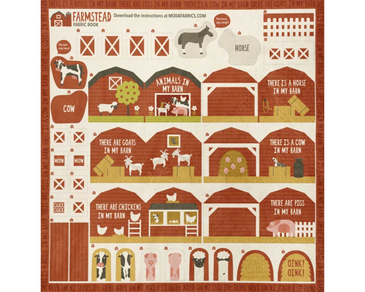 Farmstead Barn with Animals Cuddle Fabric Book Panel