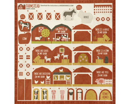 Farmstead Barn with Animals Cuddle Fabric Book Panel