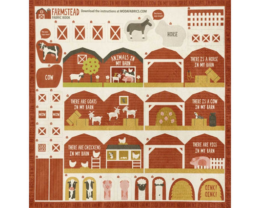 Farmstead Barn with Animals Cuddle Fabric Book Panel