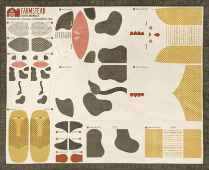 Farmstead Chicken and Cow with babies Cuddle Fabric Panel
