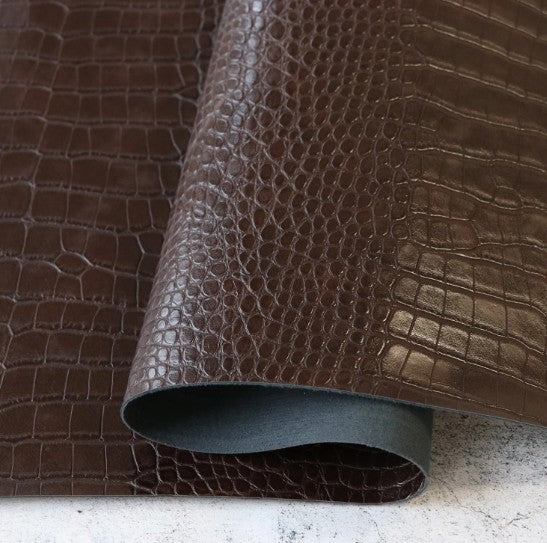 Woodland Brown Faux Alligator Leather 1/2yds