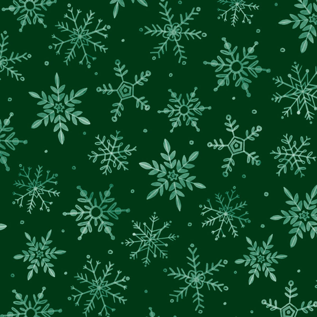 108" First Frost Snowfall Dark Green Wideback Cotton Fabric