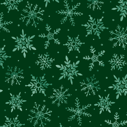 108" First Frost Snowfall Dark Green Wideback Cotton Fabric