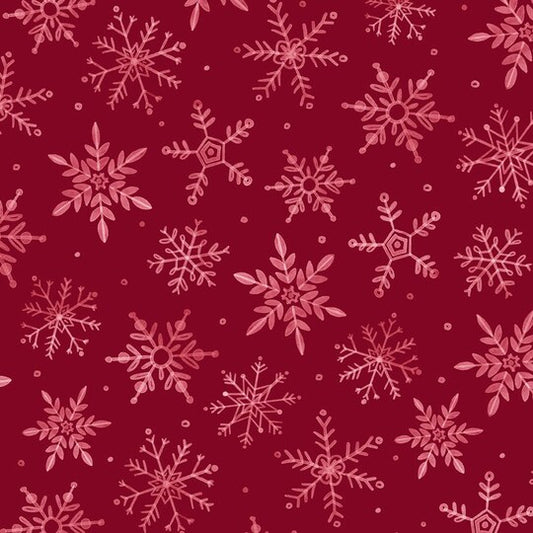 108" First Frost Snowfall Dark Red Wideback Cotton Fabric