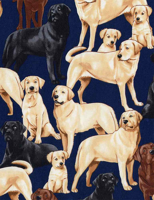 Navy blue fabric with Labrador Dogs Quilting Cotton Fabric by Timeless Treasures